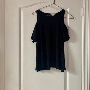 Black short sleeve shirt with slit detail